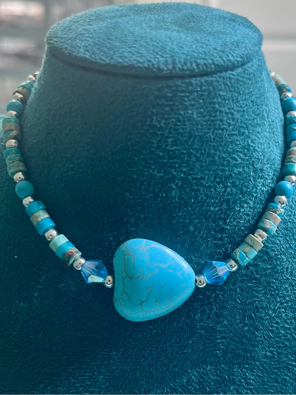 Handmade faux Turquoise Heart Beaded bracelet